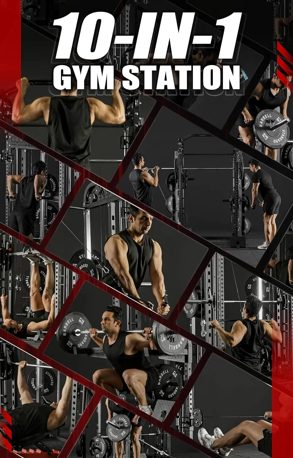 Mikolo Smith Machine, Multi-Function Power Cage with Dual Pulley System, Vertical Leg Press Attachment, Squat Rack Power Rack with More Training Attachment for Home Gym