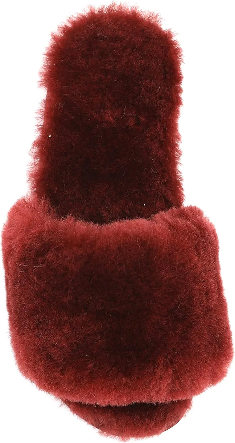 Millffy Women's Wool Fur Slippers Sheepskin Leather Slippers Shearling Fur Fluffy Fuzzy House Bedroom Shoes Slides