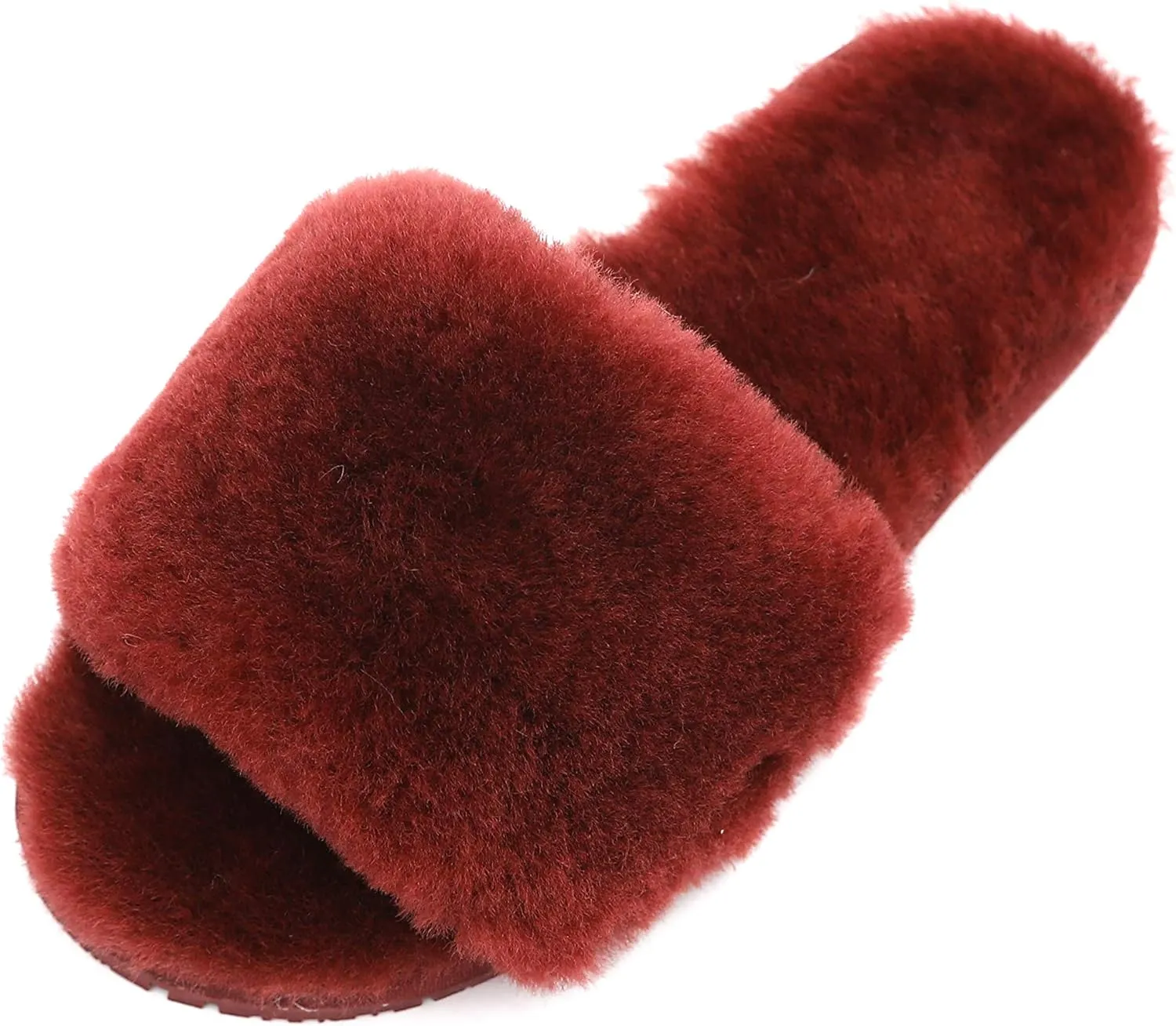 Millffy Women's Wool Fur Slippers Sheepskin Leather Slippers Shearling Fur Fluffy Fuzzy House Bedroom Shoes Slides