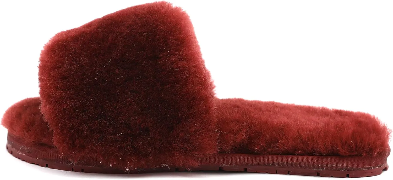 Millffy Women's Wool Fur Slippers Sheepskin Leather Slippers Shearling Fur Fluffy Fuzzy House Bedroom Shoes Slides