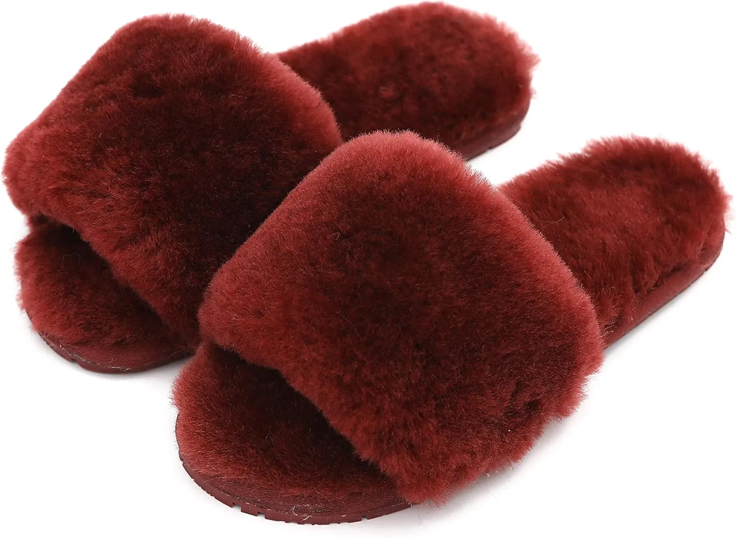 Millffy Women's Wool Fur Slippers Sheepskin Leather Slippers Shearling Fur Fluffy Fuzzy House Bedroom Shoes Slides