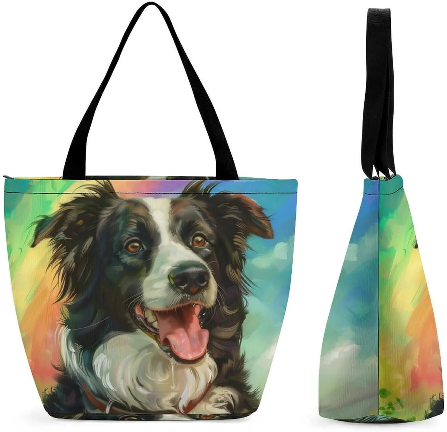 MoBlinko Border Collie Dog St Patrick's Day Women Tote Bags Yoga Reusable Grocery Bagsshoulder Bag Handbag with Zipper