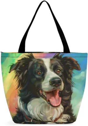 MoBlinko Border Collie Dog St Patrick's Day Women Tote Bags Yoga Reusable Grocery Bagsshoulder Bag Handbag with Zipper
