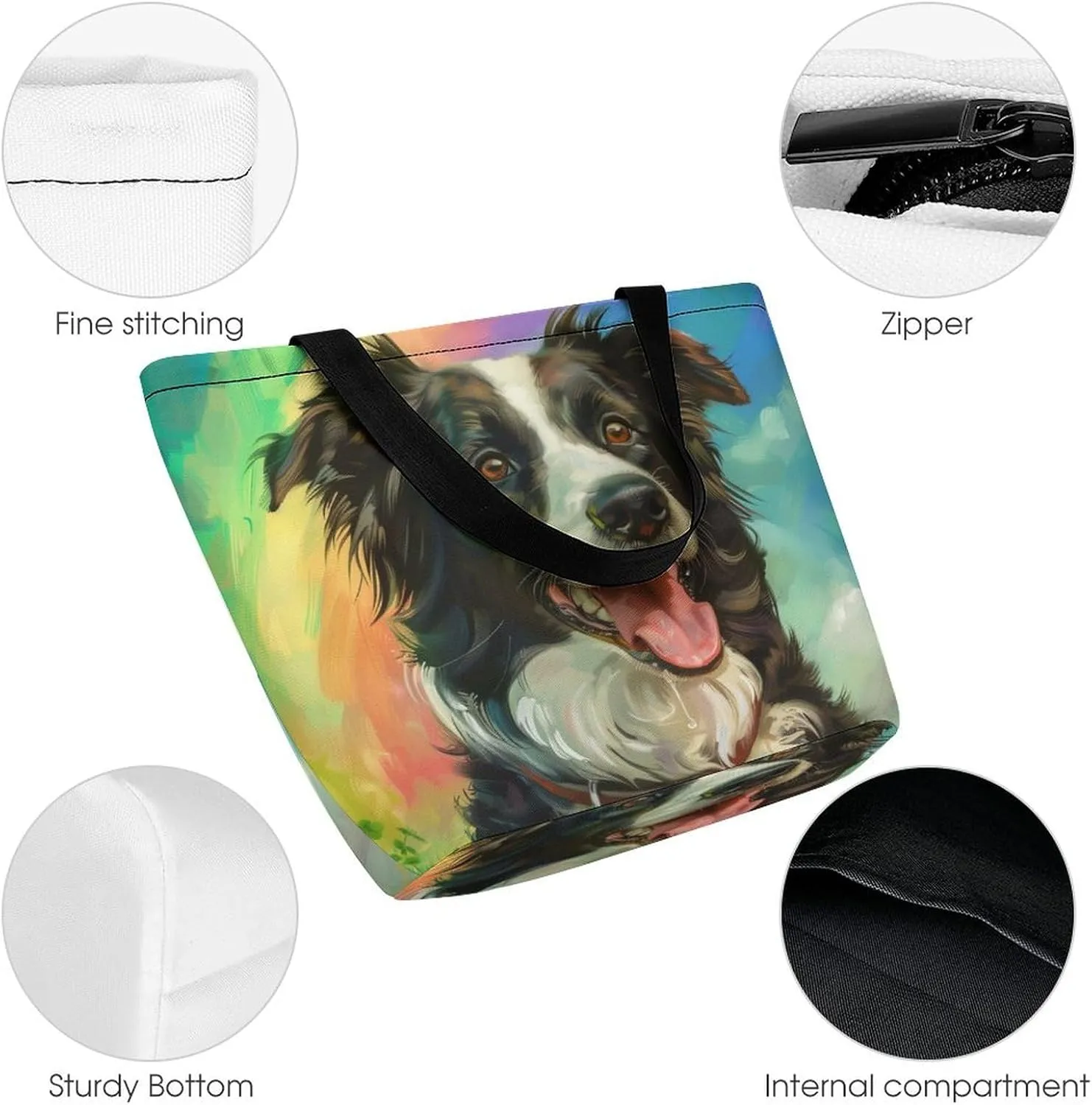 MoBlinko Border Collie Dog St Patrick's Day Women Tote Bags Yoga Reusable Grocery Bagsshoulder Bag Handbag with Zipper