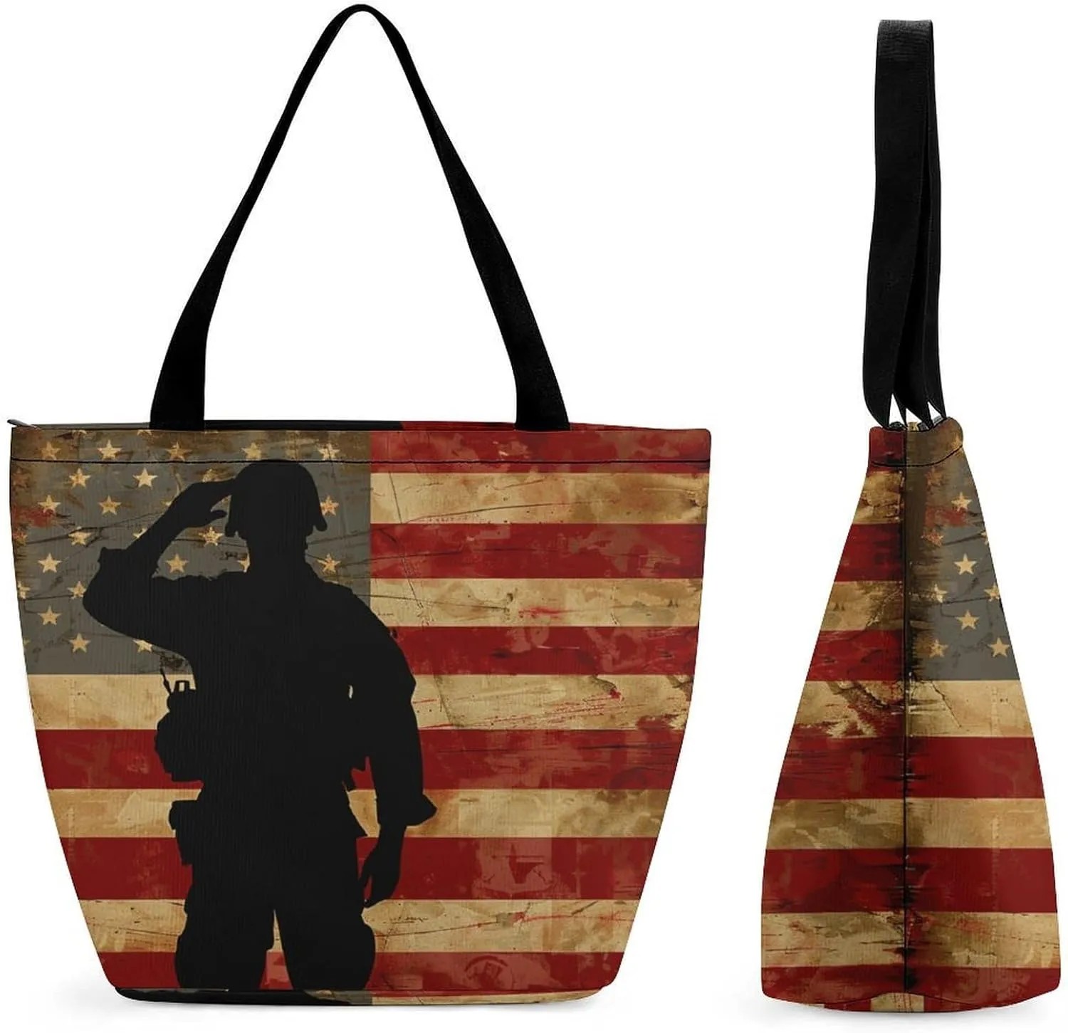 MoBlinko Patriotic Memorial Day Tote Bag for Women Reusable Handbags Shoulder Bags with Zipper for Yoga Grocery Gifts