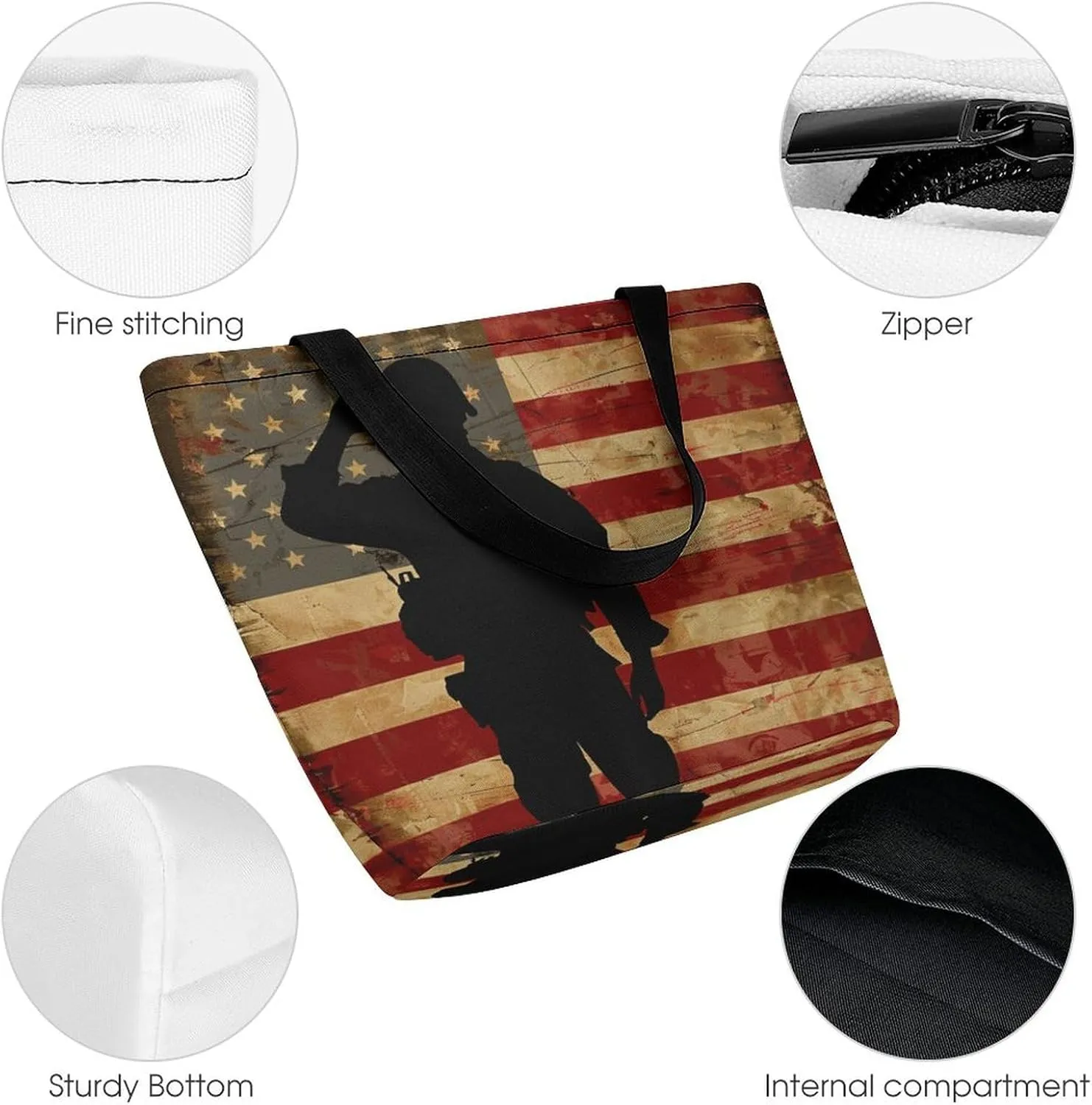 MoBlinko Patriotic Memorial Day Tote Bag for Women Reusable Handbags Shoulder Bags with Zipper for Yoga Grocery Gifts