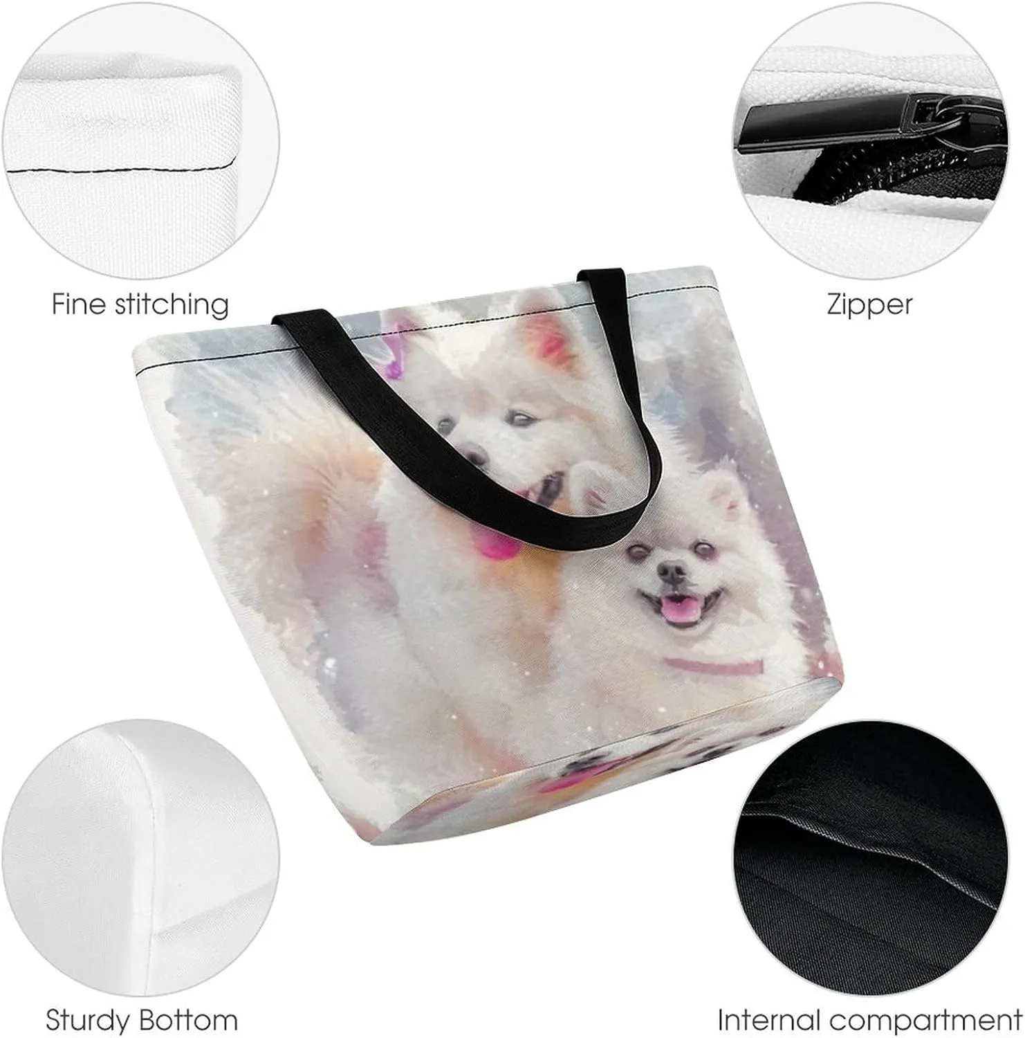 MoBlinko Smile Dog Women Tote Bags Yoga Reusable Grocery Bagsshoulder Bag Handbag with Zipper
