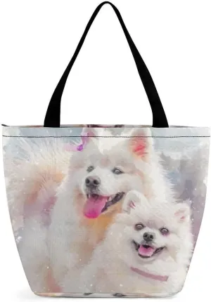 MoBlinko Smile Dog Women Tote Bags Yoga Reusable Grocery Bagsshoulder Bag Handbag with Zipper