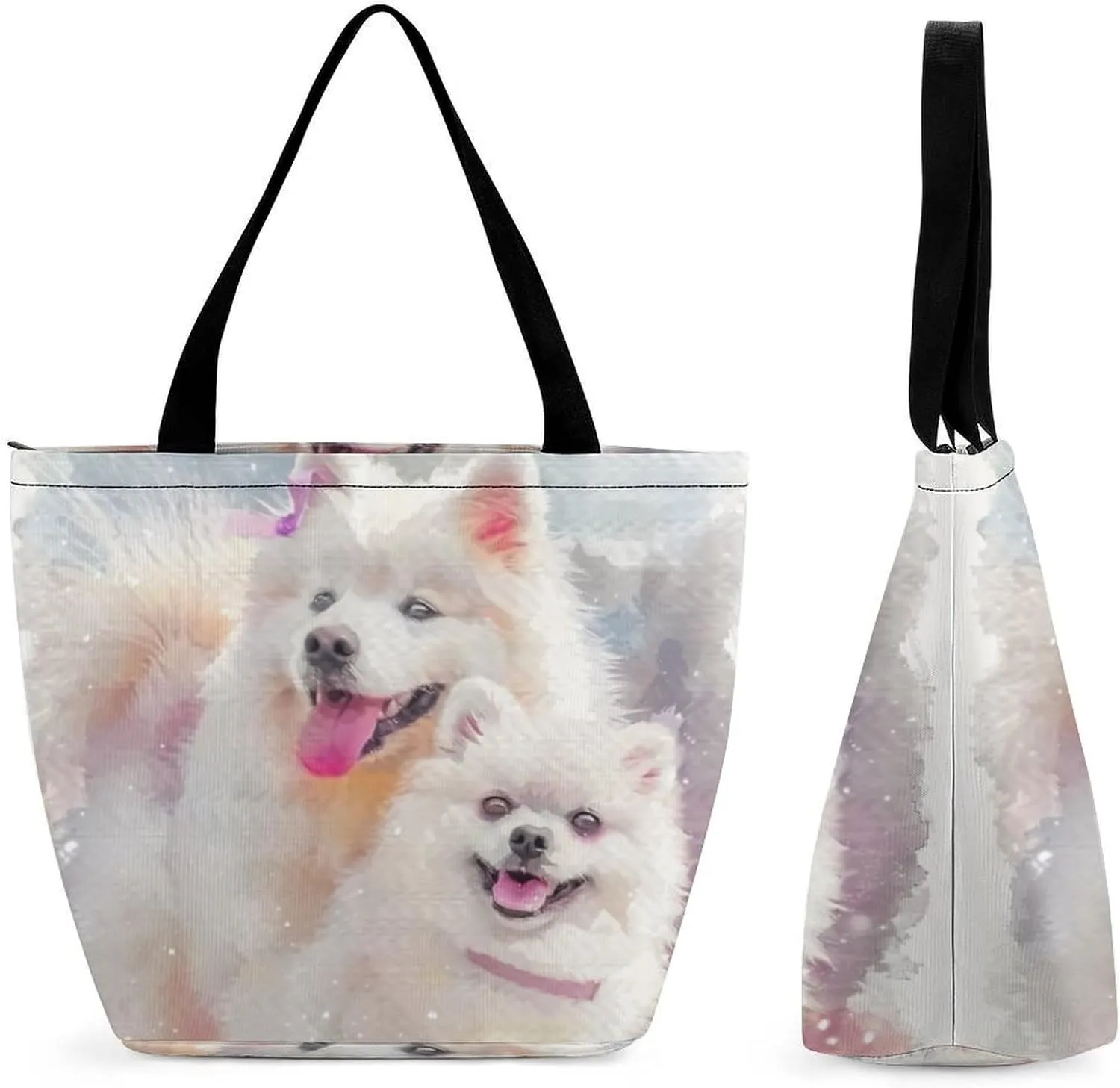 MoBlinko Smile Dog Women Tote Bags Yoga Reusable Grocery Bagsshoulder Bag Handbag with Zipper