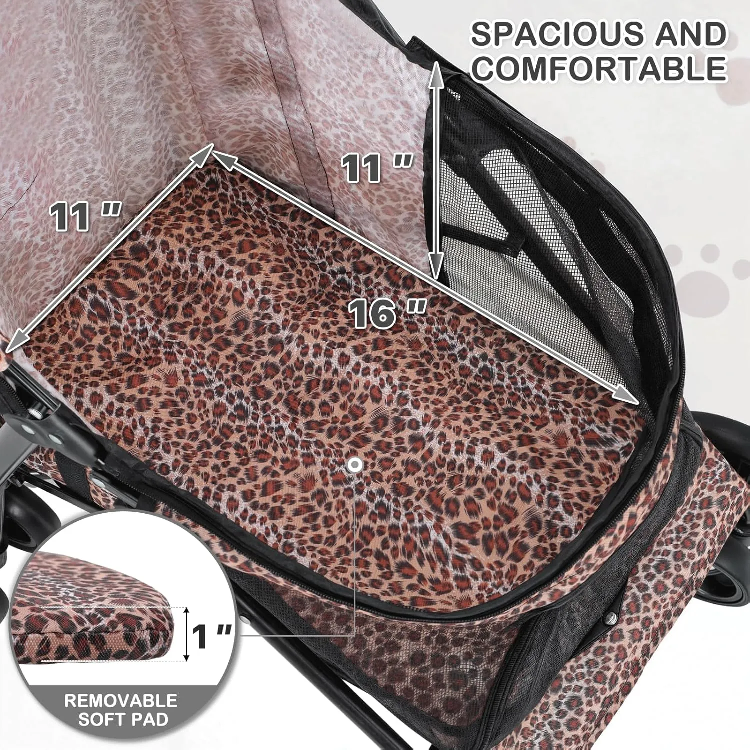 MoNiBloom 4 Wheels Pet Stroller, Easy-Fold Umbrella Shaped Dog Cat Jogger Stroller w/Storage Bag & Visible Mesh for Small/Medium Dogs Cats Leopard Print