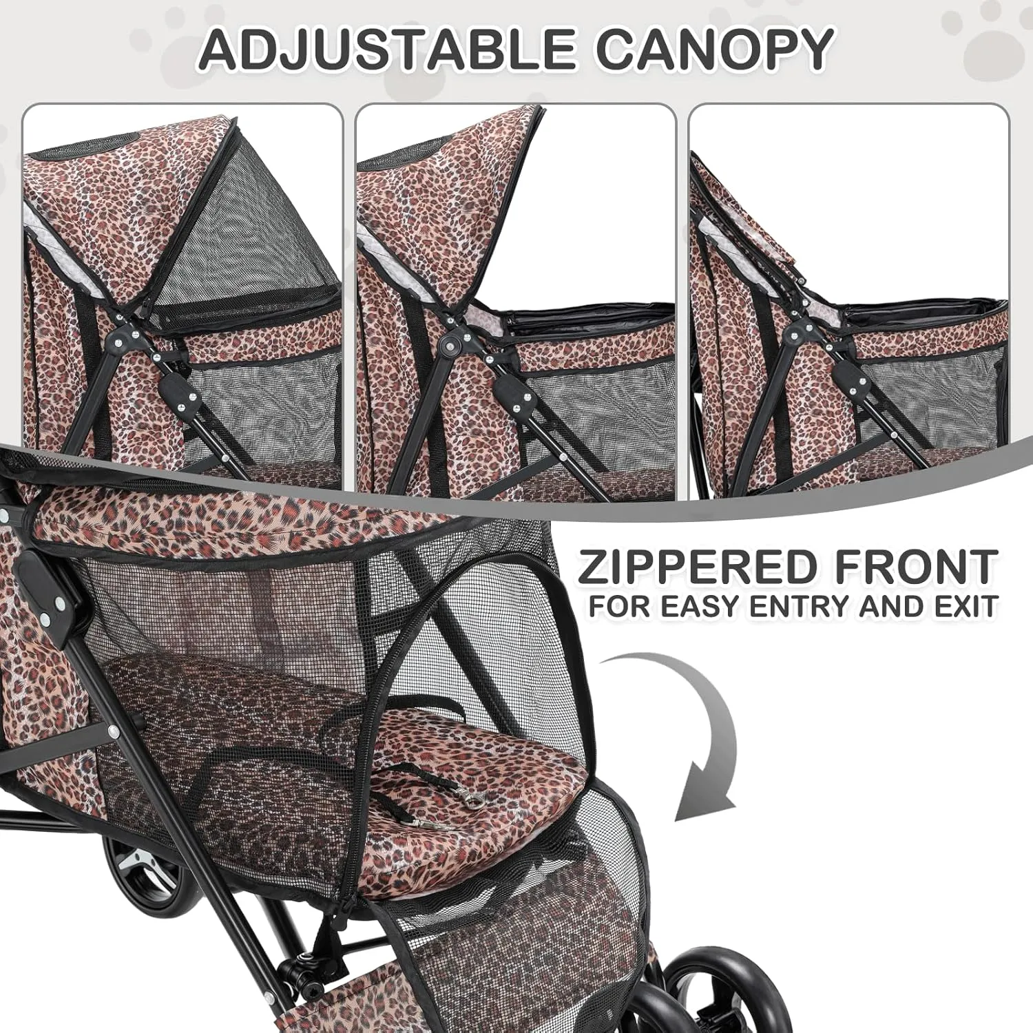 MoNiBloom 4 Wheels Pet Stroller, Easy-Fold Umbrella Shaped Dog Cat Jogger Stroller w/Storage Bag & Visible Mesh for Small/Medium Dogs Cats Leopard Print