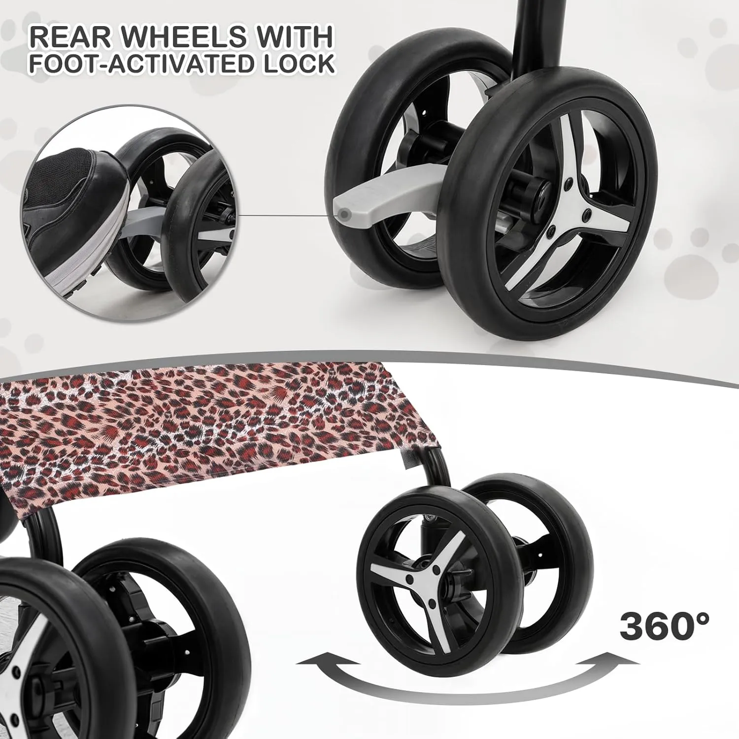 MoNiBloom 4 Wheels Pet Stroller, Easy-Fold Umbrella Shaped Dog Cat Jogger Stroller w/Storage Bag & Visible Mesh for Small/Medium Dogs Cats Leopard Print