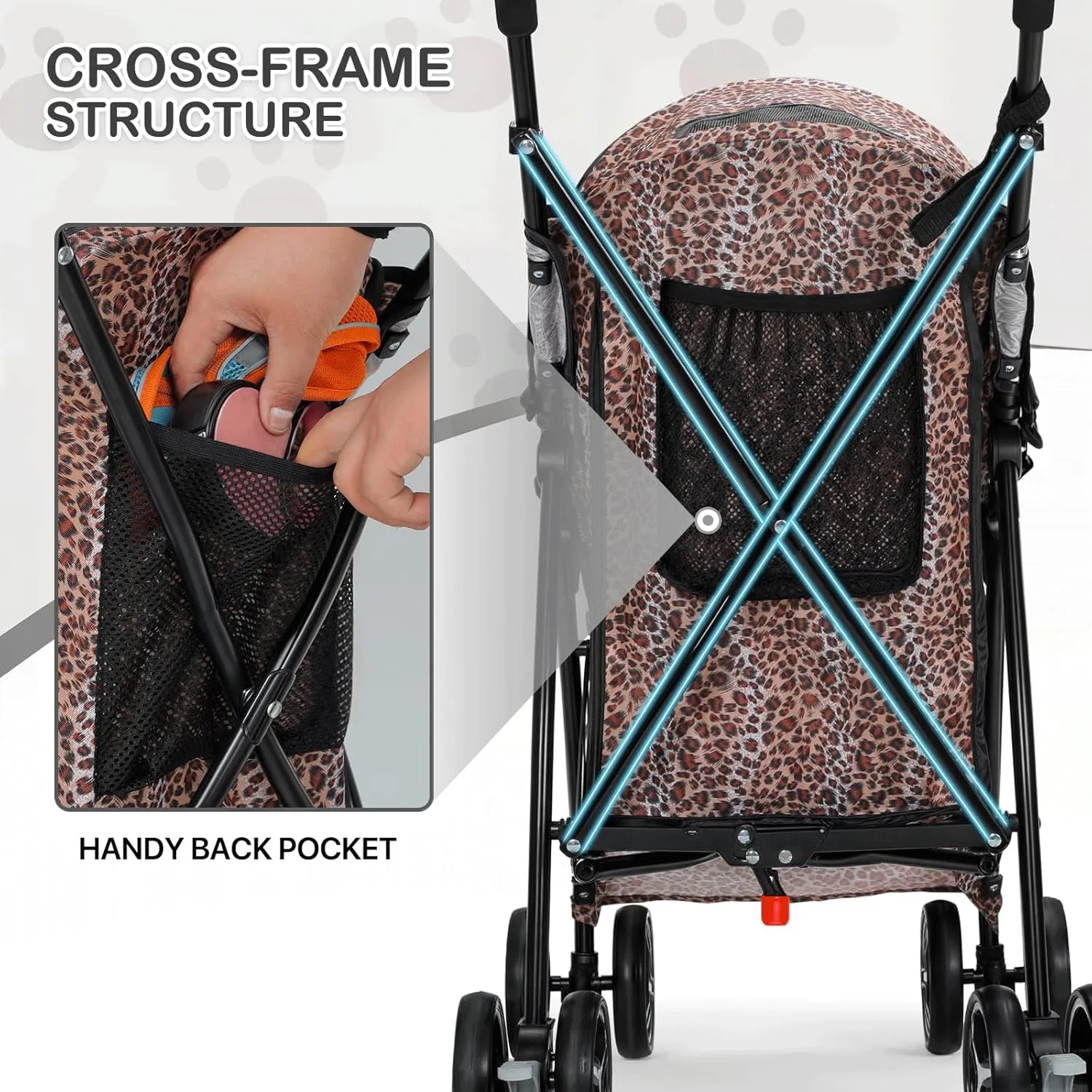 MoNiBloom 4 Wheels Pet Stroller, Easy-Fold Umbrella Shaped Dog Cat Jogger Stroller w/Storage Bag & Visible Mesh for Small/Medium Dogs Cats Leopard Print