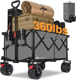 Moon Lence Collapsible Folding Wagon Cart Heavy Duty Folding Garden Portable Hand Cart with All-Terrain Beach Wheels, Adjustable Handle (Grey)