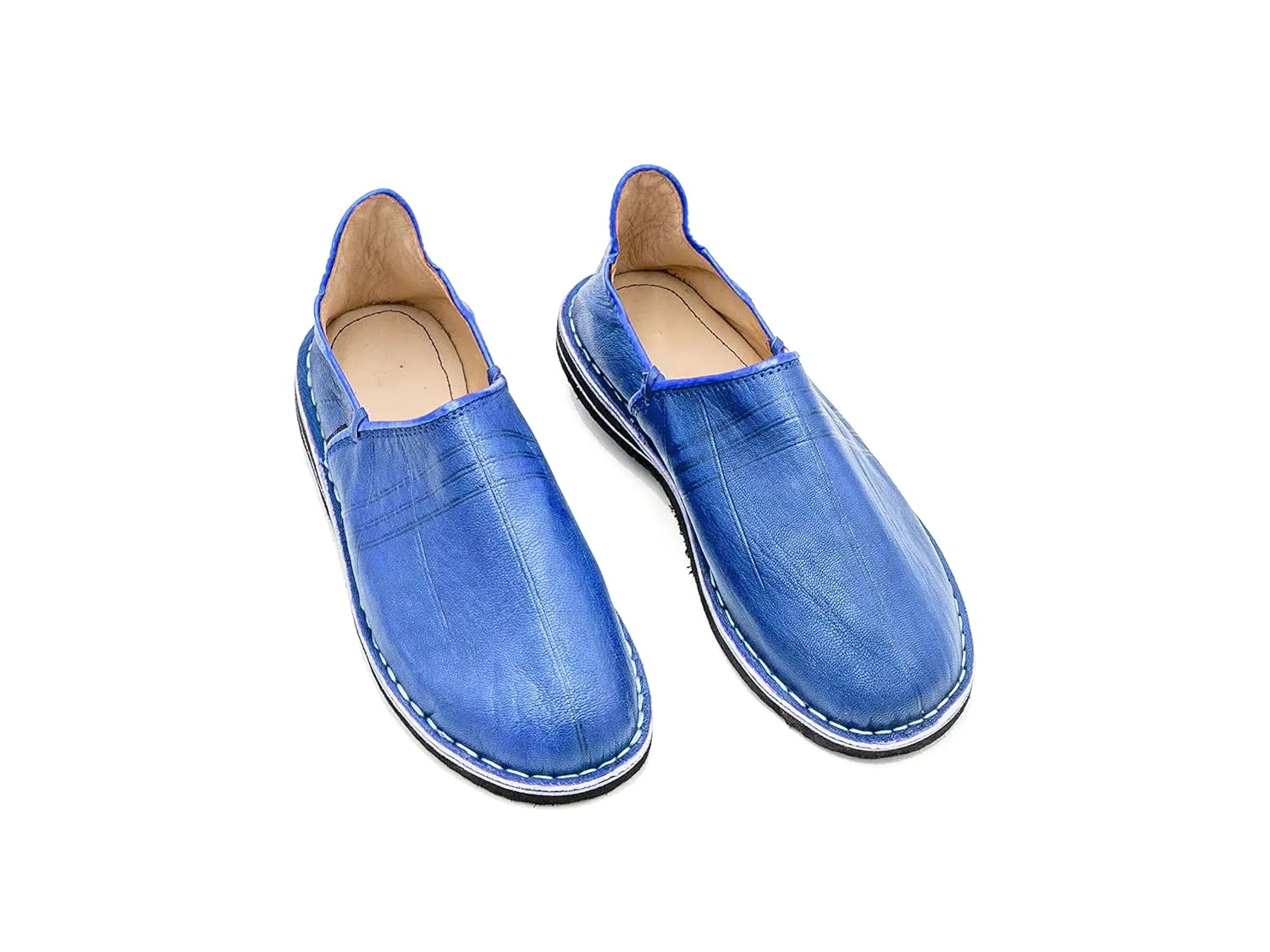 Moroccan babouche shoe, Leather slipper, Unisex Handmade Babouches slippers Dyed With Natural Color, babouche men, babouche women (40 EU, Bleu)
