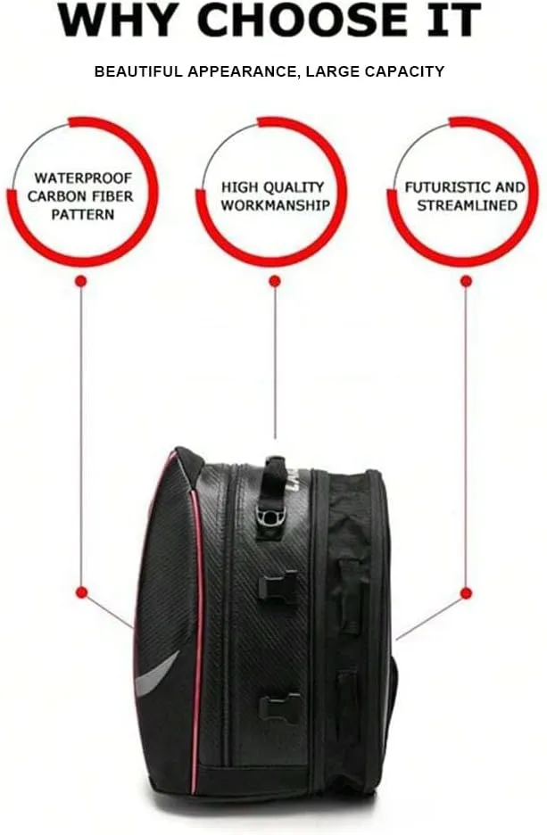 Motorcycle Tail Bag for Triumph Street Twin, Large Capacity Water-Resistant Wear-Resistant Motorcycle Helmet Bag, Expandable Rear Seat Storage Luggage Backpack,B White Black