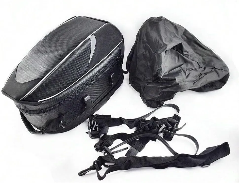 Motorcycle Tail Bag for Triumph Street Twin, Large Capacity Water-Resistant Wear-Resistant Motorcycle Helmet Bag, Expandable Rear Seat Storage Luggage Backpack,B White Black