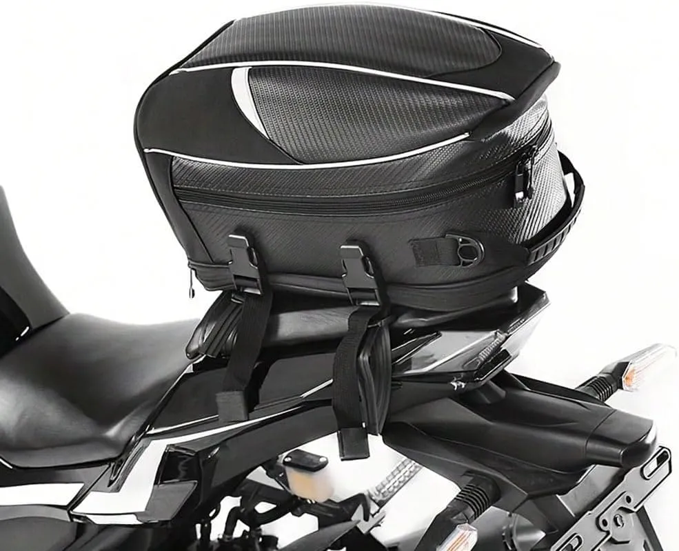 Motorcycle Tail Bag for Triumph Street Twin, Large Capacity Water-Resistant Wear-Resistant Motorcycle Helmet Bag, Expandable Rear Seat Storage Luggage Backpack,B White Black