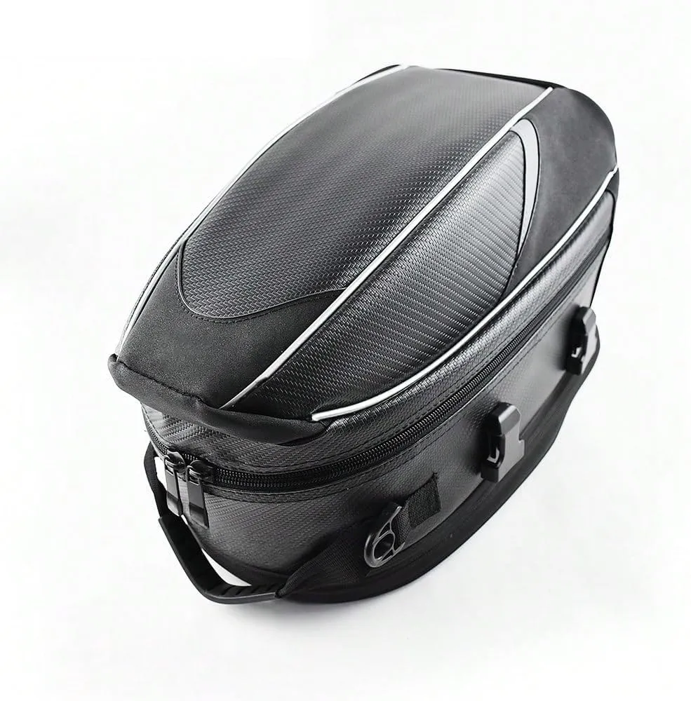 Motorcycle Tail Bag for Triumph Street Twin, Large Capacity Water-Resistant Wear-Resistant Motorcycle Helmet Bag, Expandable Rear Seat Storage Luggage Backpack,B White Black
