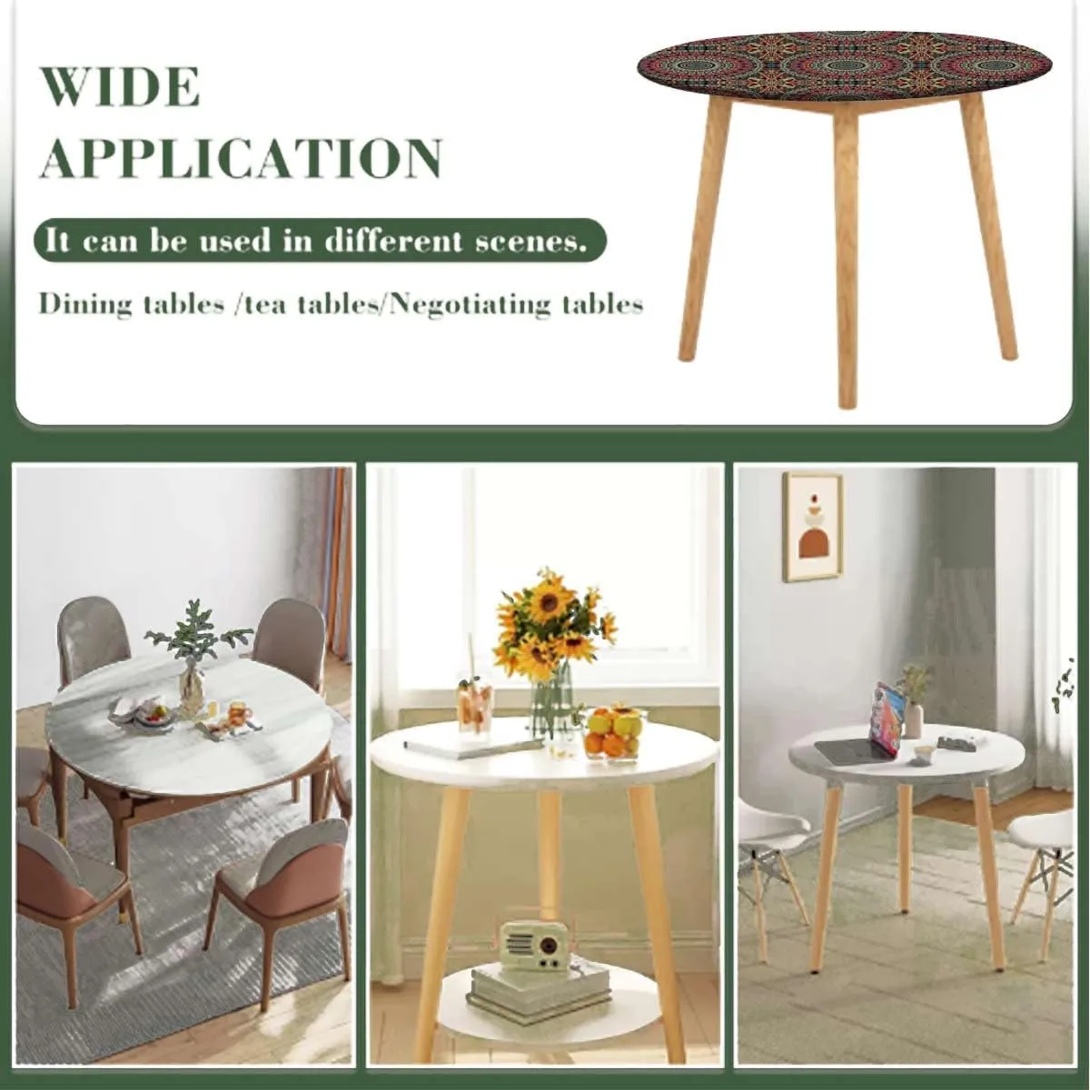 Multi Colored Round Table Cloth with Elastic Edged Spectral Color Motion Graphic Round Fitted Table Cover The Ultimate Protection for Your Table Fit for 36"-39" Diameter Table Mandala Design