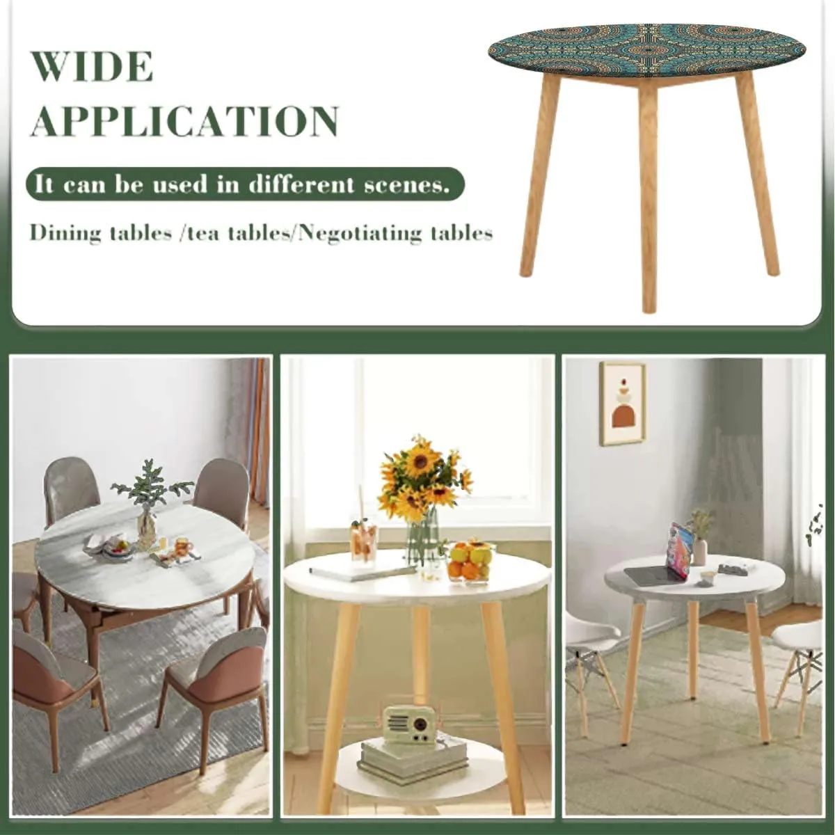 Multi Colored Round Tables Tablecloth Table Cloth Spectral Color Motion Graphic Elastic Edge Waterproof Table Cover Table Cloth for Round Table Fit for 36"-39" Diameter Table Mandala Design