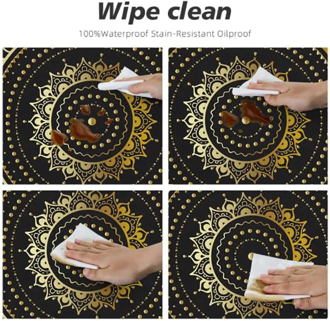 Multi Colored Round Tables Tablecloth Table Cloth Spectral Color Motion Graphic Elastic Edge Waterproof Table Cover Table Cloth for Round Table Fit for 36"-39" Diameter Table Mandala Design