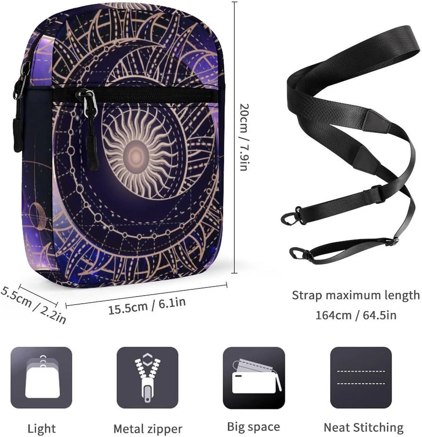 Mysterious Sun And Moon Crossbody Bag Small Shoulder Bag Waterproof, Lightweight And Convenient
