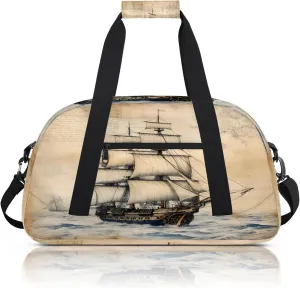 Nautical Ocean Pirate Ship Small Gym Bag 18 inch Carry On Duffel Bag for Weekender Travel Sports Workout Yoga Gymnastics Dance Ballet