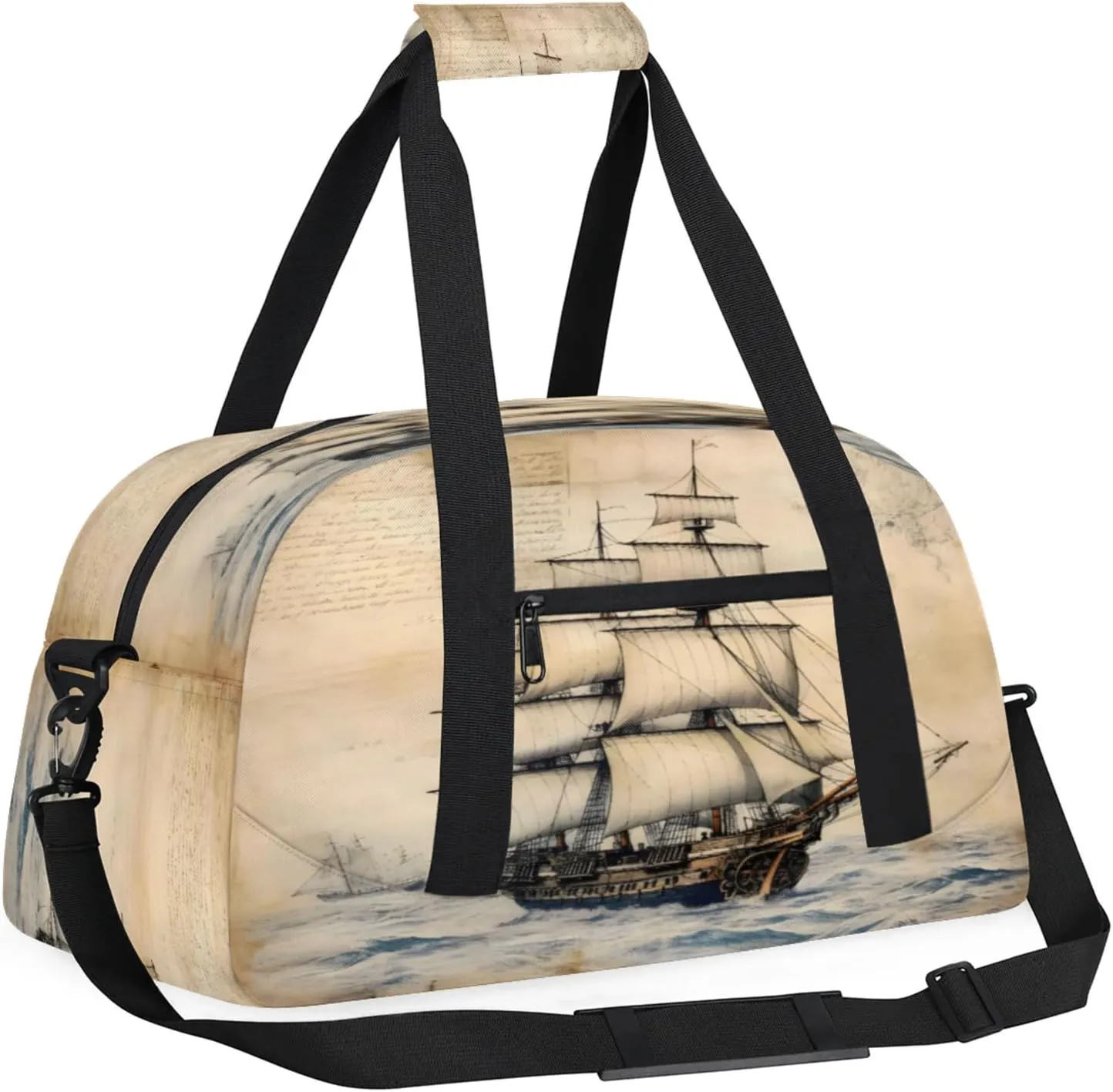 Nautical Ocean Pirate Ship Small Gym Bag 18 inch Carry On Duffel Bag for Weekender Travel Sports Workout Yoga Gymnastics Dance Ballet