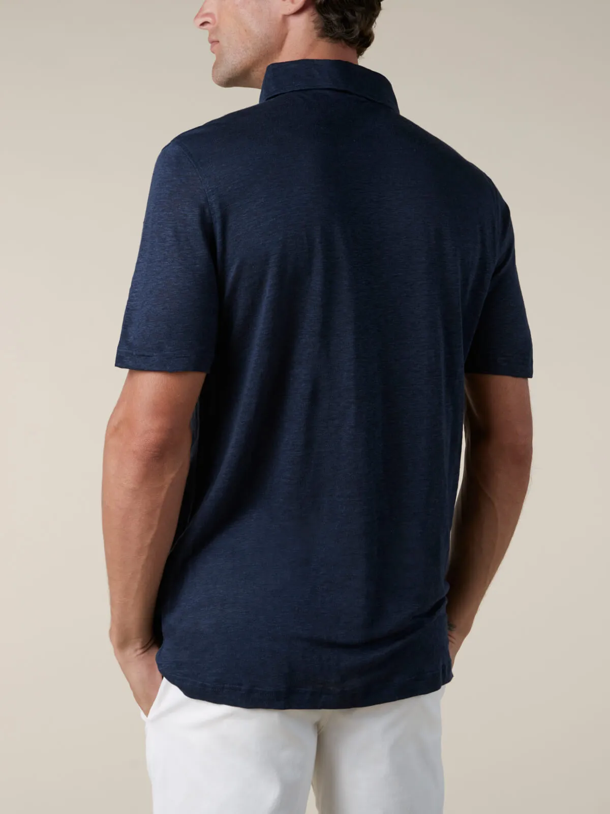 Navy Linen Polo Shirt