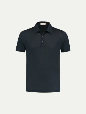Navy Linen Polo Shirt