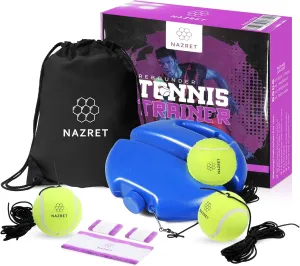 NAZRET Tennis Trainer Rebounder Set – Solo Tennis Trainer Practice Equipment with a Headband, Wristbands, Drawstring Bag, 3Balls, 3Ropes & 1 Base – Solo Tennis Trainer