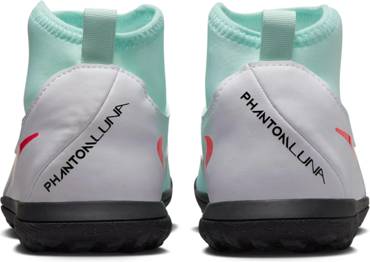 Nike Jr. Phantom Luna 2 Club Little/Big Kids' TF High-Top Soccer Shoes (FJ2607-300, Mint/Off Noir/Atomic Red)