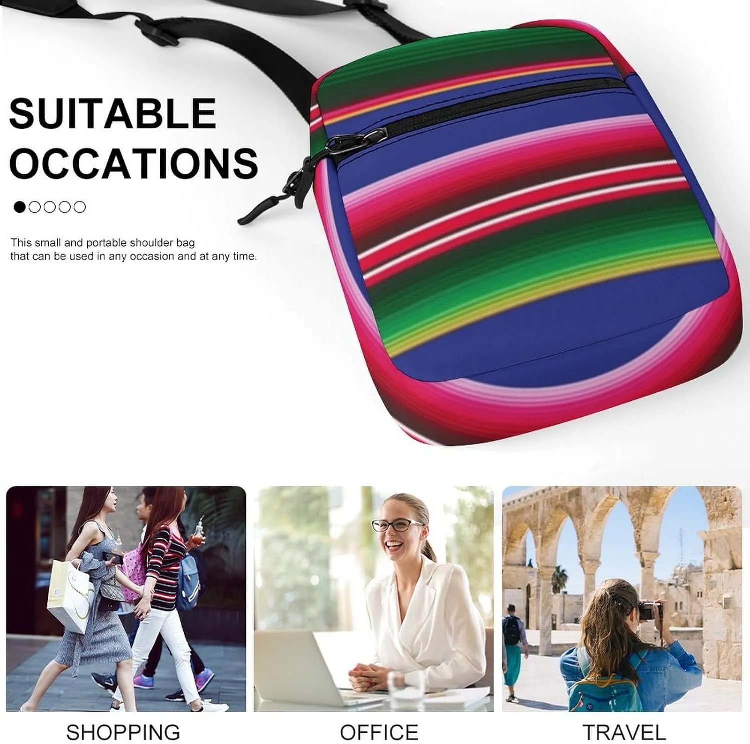 Novel And Colorful Blanket Stripes Crossbody Bag Small Shoulder Bag Waterproof, Lightweight And Convenient