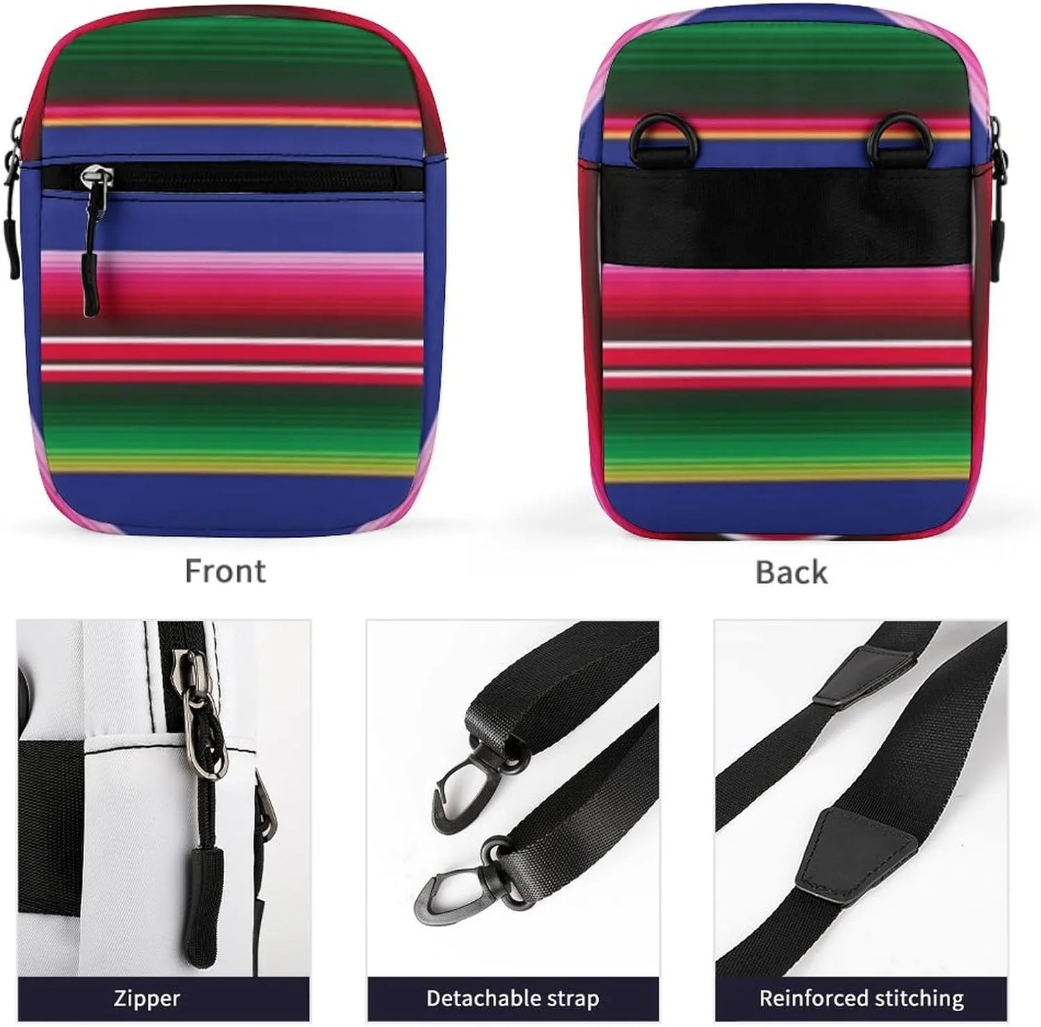 Novel And Colorful Blanket Stripes Crossbody Bag Small Shoulder Bag Waterproof, Lightweight And Convenient