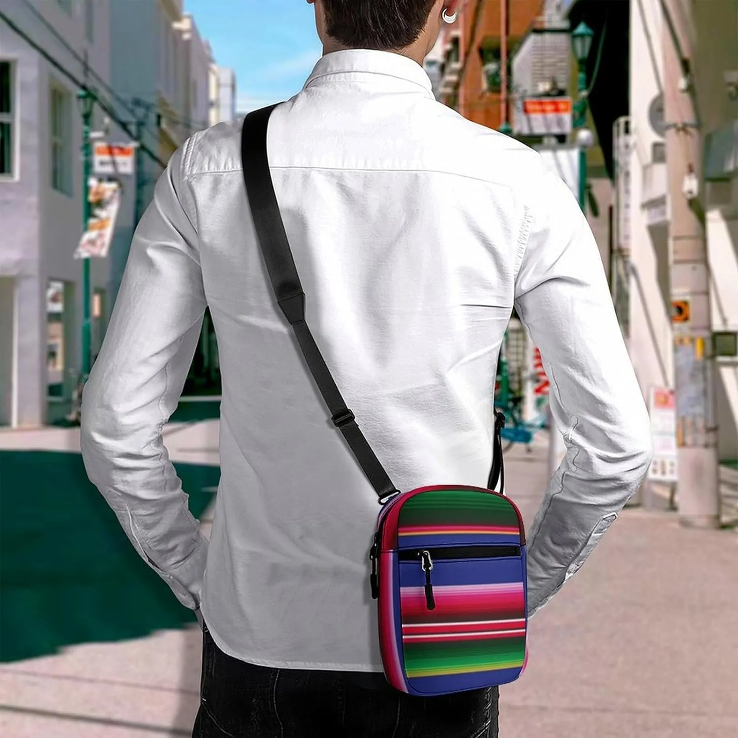 Novel And Colorful Blanket Stripes Crossbody Bag Small Shoulder Bag Waterproof, Lightweight And Convenient