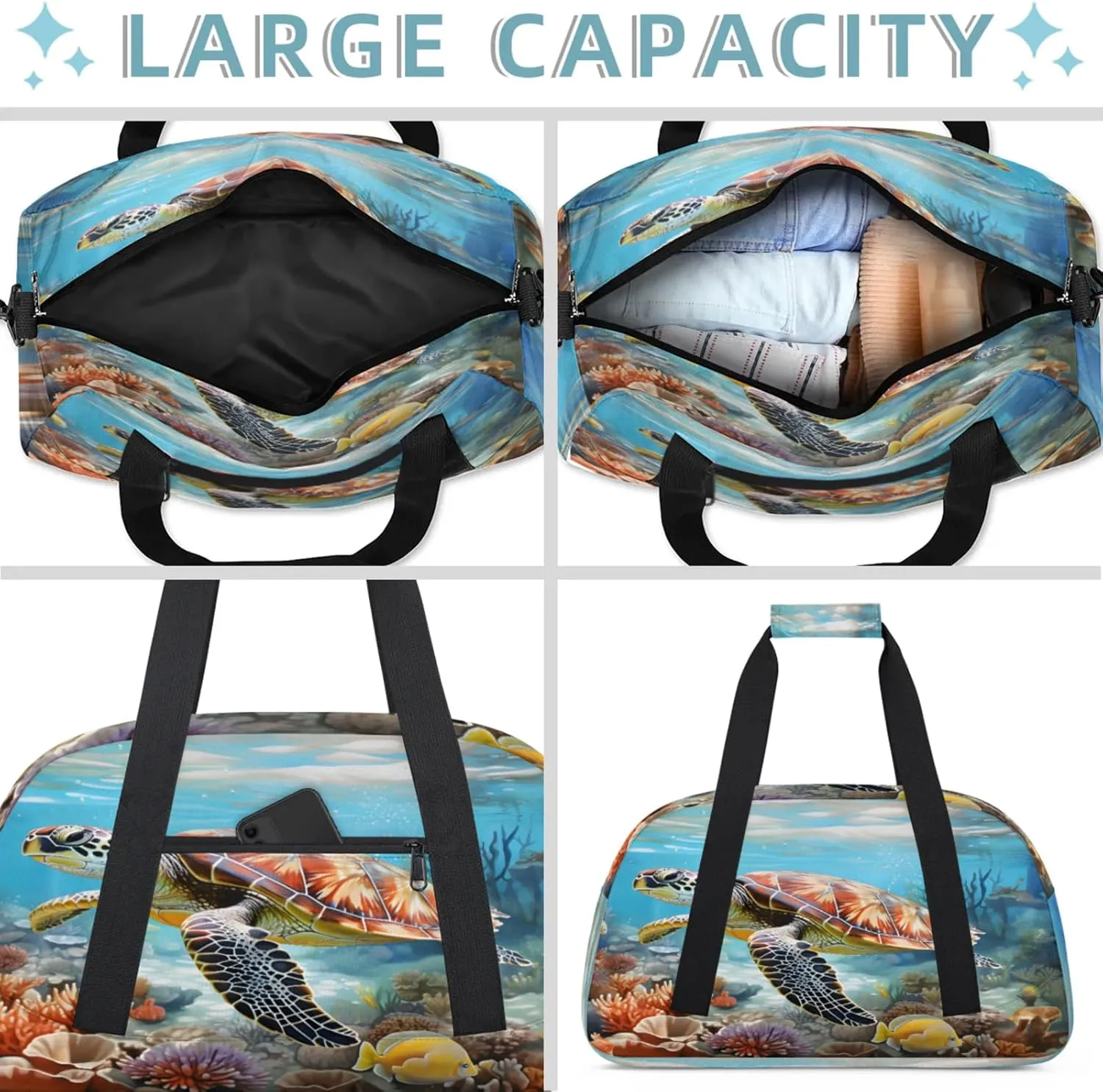 Ocean Sea Turtle Small Gym Bag 18 inch Carry On Duffel Bag for Weekender Travel Sports Workout Yoga Gymnastics Dance Ballet
