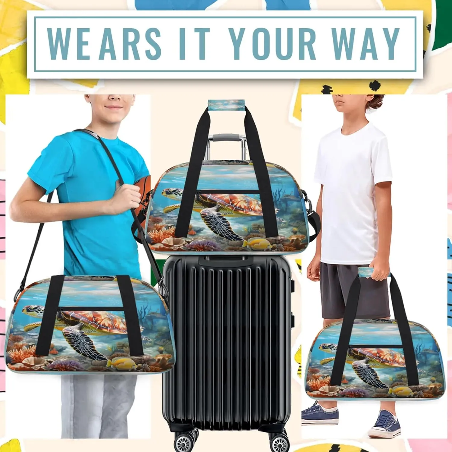 Ocean Sea Turtle Small Gym Bag 18 inch Carry On Duffel Bag for Weekender Travel Sports Workout Yoga Gymnastics Dance Ballet