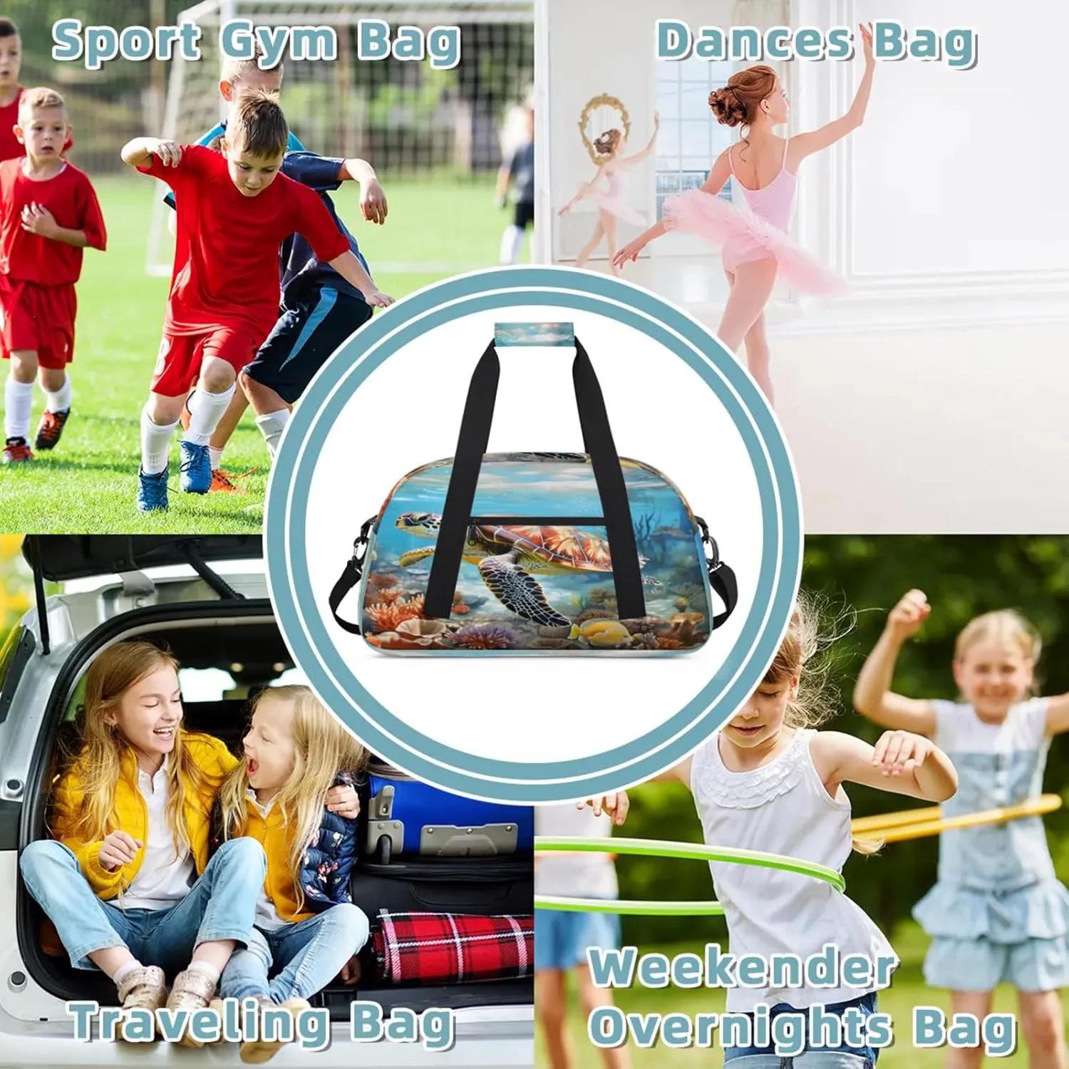 Ocean Sea Turtle Small Gym Bag 18 inch Carry On Duffel Bag for Weekender Travel Sports Workout Yoga Gymnastics Dance Ballet