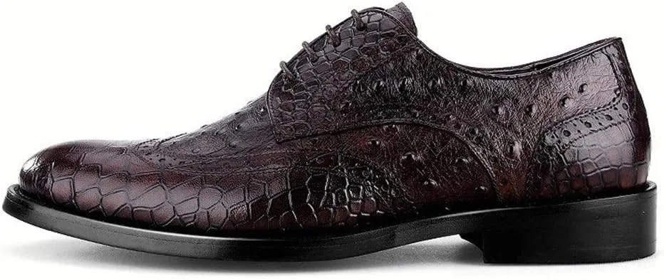 Oxford for Men Formal Shoes Lace Up Genuine Leather Luxury Crocodile Pattern Exquisite Wingtip Business Casual