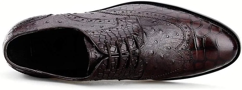 Oxford for Men Formal Shoes Lace Up Genuine Leather Luxury Crocodile Pattern Exquisite Wingtip Business Casual