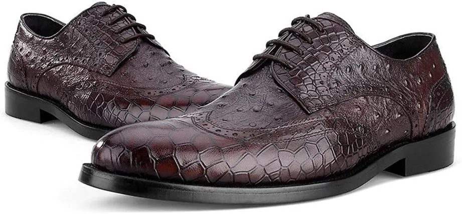 Oxford for Men Formal Shoes Lace Up Genuine Leather Luxury Crocodile Pattern Exquisite Wingtip Business Casual