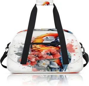Parrot Flower Small Gym Bag 18 inch Carry On Duffel Bag for Weekender Travel Sports Workout Yoga Gymnastics Dance Ballet
