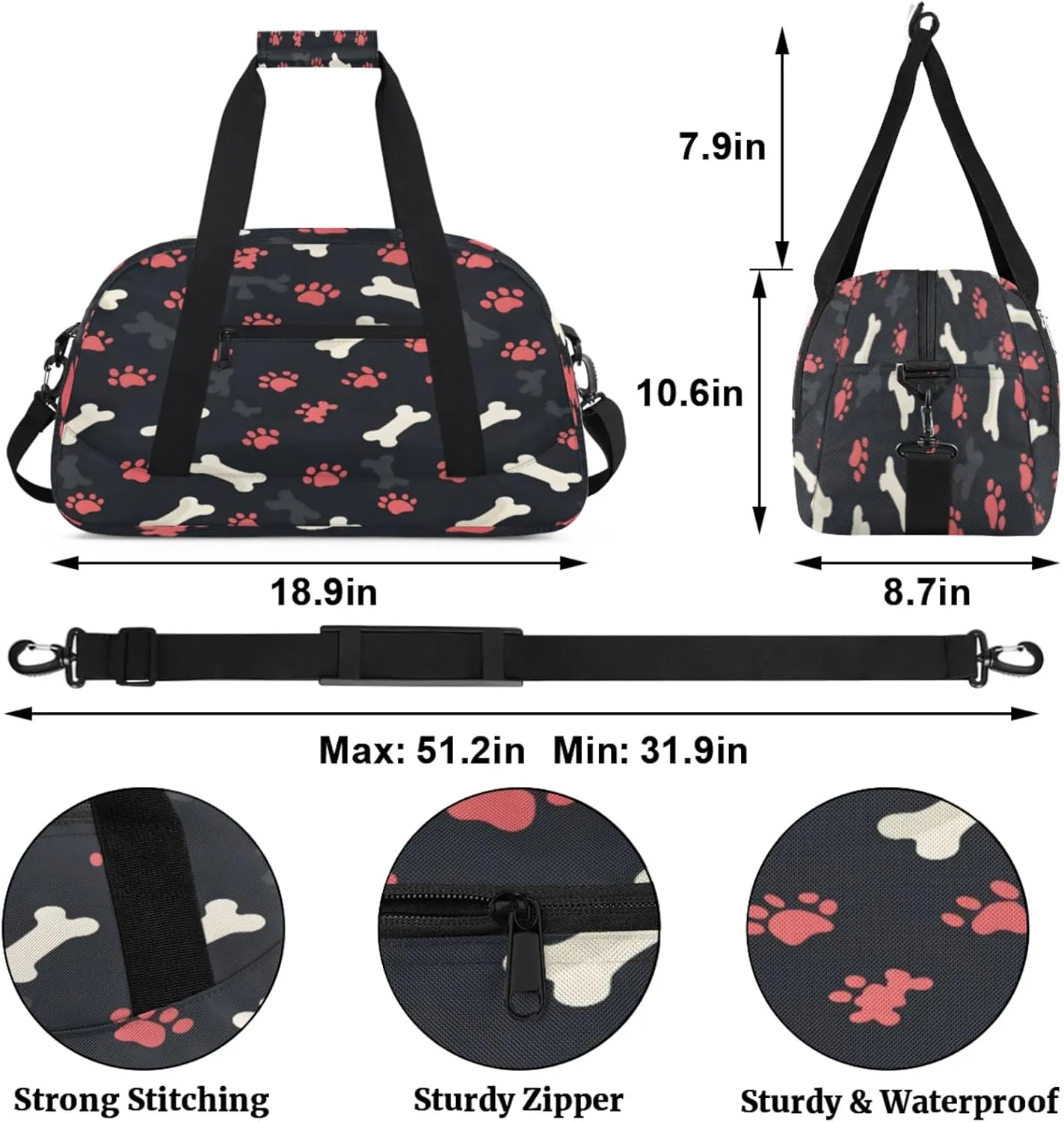 Paw Print Dog Gym Bag for Women Men, Sports Travel Duffel Bag Lightweight Workout Bag Carry On Overnight Weekender Bag