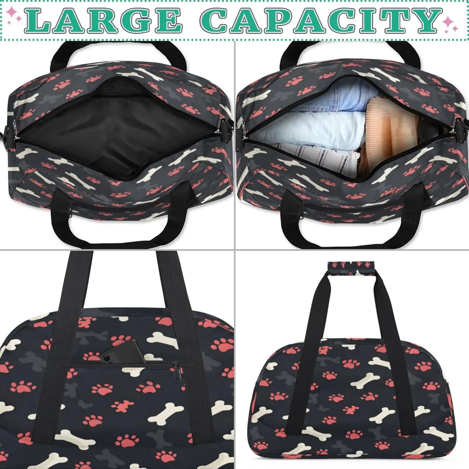 Paw Print Dog Gym Bag for Women Men, Sports Travel Duffel Bag Lightweight Workout Bag Carry On Overnight Weekender Bag