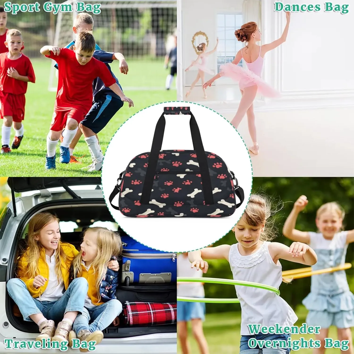 Paw Print Dog Gym Bag for Women Men, Sports Travel Duffel Bag Lightweight Workout Bag Carry On Overnight Weekender Bag