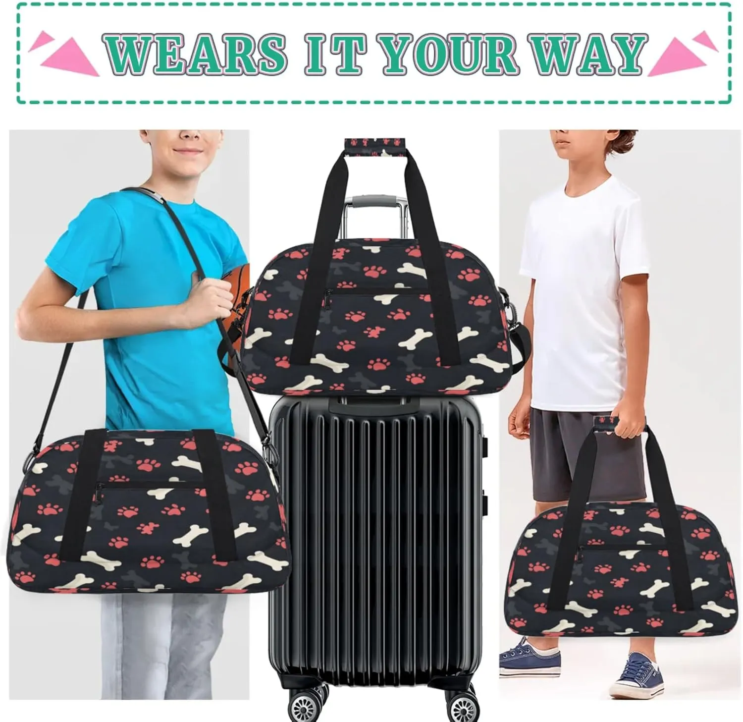 Paw Print Dog Gym Bag for Women Men, Sports Travel Duffel Bag Lightweight Workout Bag Carry On Overnight Weekender Bag