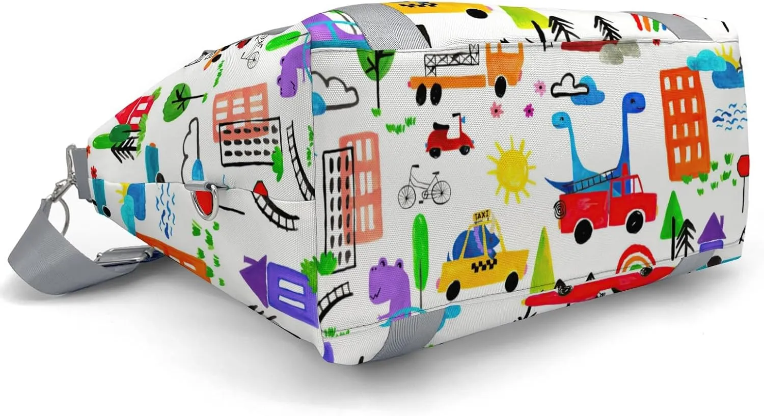 Personalized Dinosaur Watercolor Busy City Duffle Bag with Name,Custom Overnight Bag Travel Bag Gym Duffle Bag for Travel Weekend Sleepover Bag