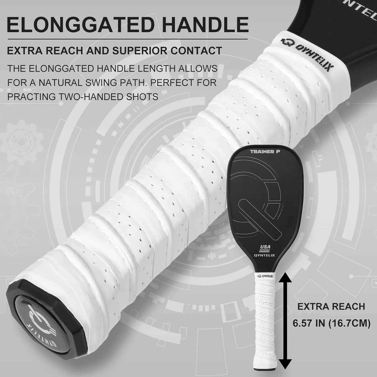 Pickleball Training Paddle -USAPA Approved Pickleball Trainer Practice Paddle,Carbon Fiber Particle Paint Frosted Surface, Extra Long Handle,16mm Core Sports Sweet Spot Training Racket