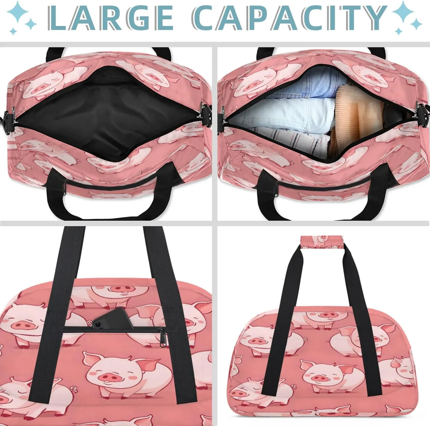 Pink Pig Small Gym Bag 18 inch Carry On Duffel Bag for Weekender Travel Sports Workout Yoga Gymnastics Dance Ballet